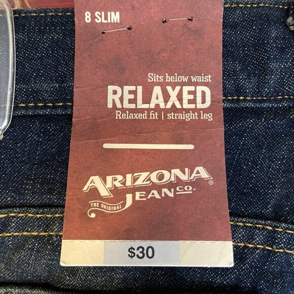 Arizona Jean Co Boys Jeans Sz 8 Slim Relaxed Fit Straight Leg Denim Dark Wash - Picture 9 of 14